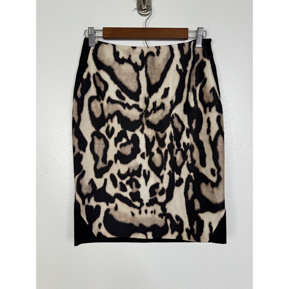 Diane‎ von Furstenberg Mae Mikado Wool Silk Leopard Print Pencil Skirt Size 4